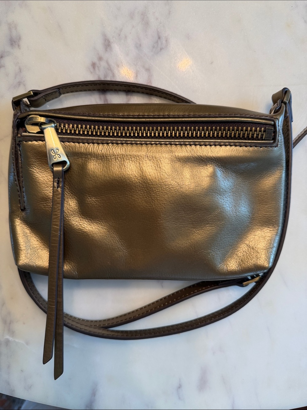 HOBO Metallic Bronze Leather Crossbody Bag
